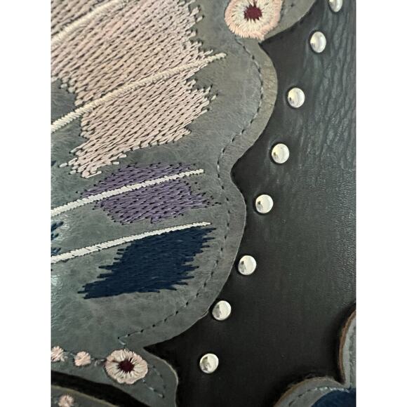 Concealed Carry Leather Blue Black Handbag Purse Embroidered Butterfly & Flowers - Picture 3 of 10